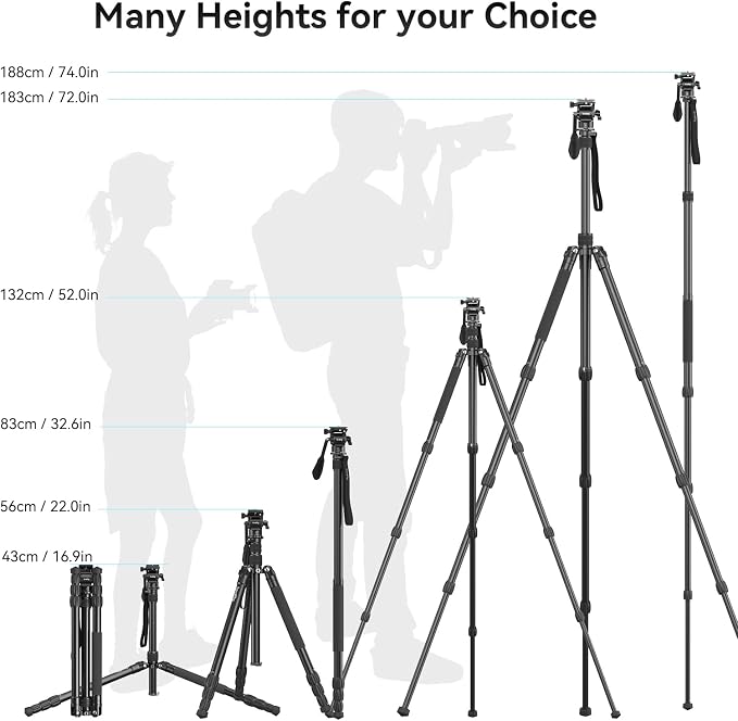 SmallRig CT180 Video Tripod, Aluminum Camera Tripod, 360° Panorama Fluid Head - Image 3