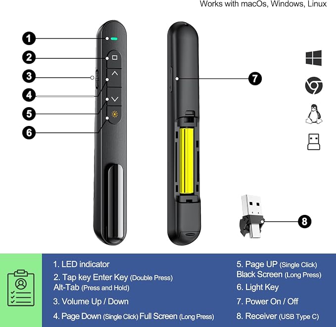 QUI Presentation Clicker with Volume Control, 2.4GHz USB Wireless Presenter - Image 4
