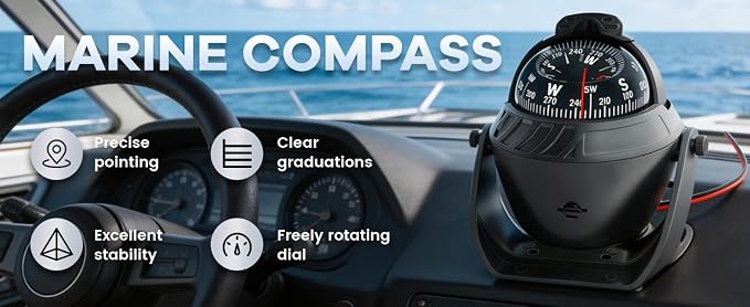 Boat Compass with Magnetic Declination Adjustment, Pivoting Marine Compass - Image 9