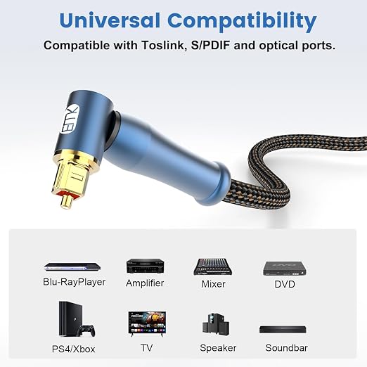 EMK 90 Degree Toslink Optical Cable 24K-Gold Connector 360 Degree Free-Rotating - Image 3