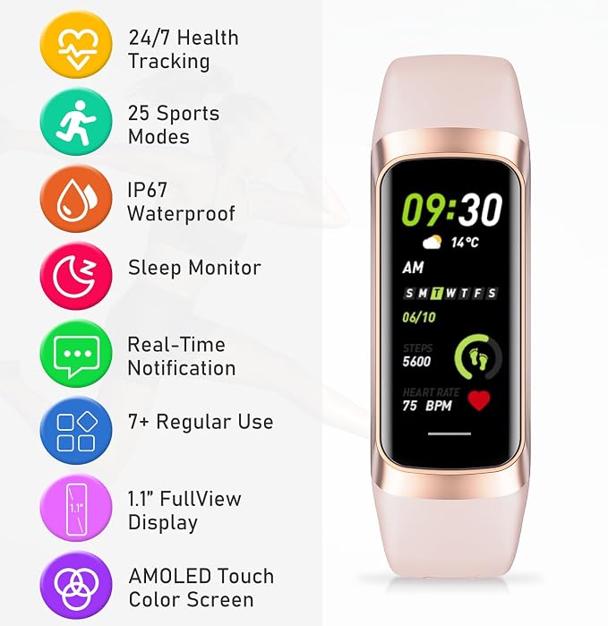 Fitness Tracker with 24/7Heart Rate, Blood Pressure, Sleep Tracking, Activity - Image 7