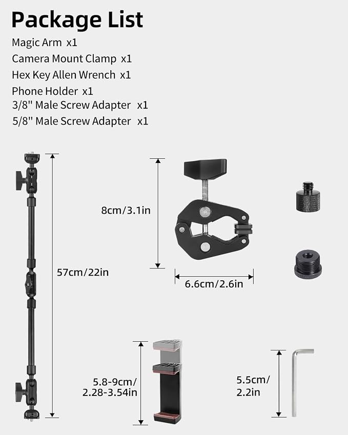 22" Magic Arm w Clamp, Overhead Phone Mount, Desk Camera Mount w Articulating - Image 9