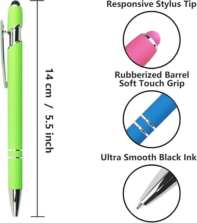 Oddmoal Ballpoint Pen with Stylus Tip, Soft Touch Click Metal Pen, 1.0mm Medium - Image 2