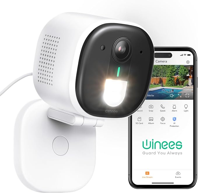 winees Security Cameras Outdoor, Wired 2K Wi-Fi Cameras by WINEES