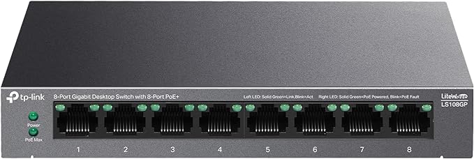 TP-Link LS108GP | 8 Port PoE Gigabit Ethernet Switch | 8 PoE+ Port @ 62W | Plug by TP-Link