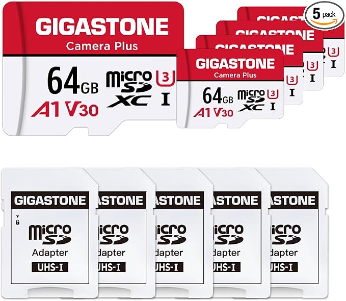 GIGASTONE 64GB Micro SD Card 5-Pack, Camera Plus, MicroSDXC Memory Card by Gigastone