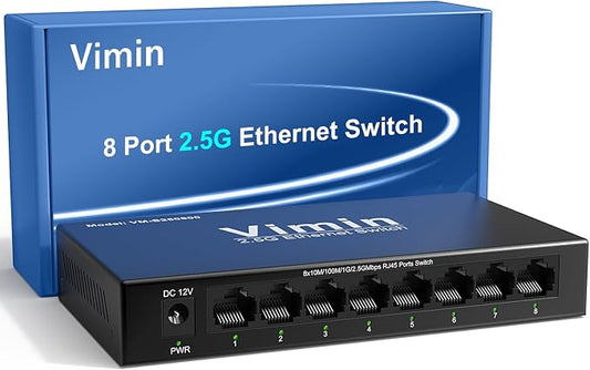 8-Port 2.5G Switch Unmanaged, 8 x 10/100/1000/2500Mbps RJ45 Ports, Plug & Play by Vimin