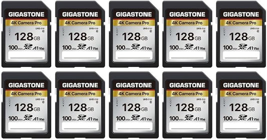 【5-Years Data Recovery】 GIGASTONE 128GB SD Card 10-Pack, 4K Camera Pro by Gigastone