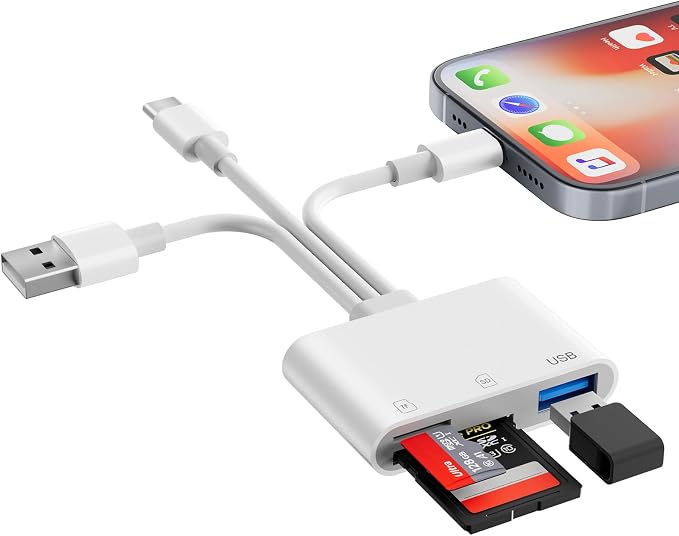SD Card Reader for iPhone iPad Mac, USB C & Lightning & USB-A 3 in 1 MircoSD/SD by TransferInformationSimpler