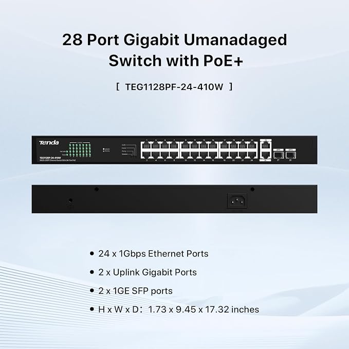Tenda 28 Port Gigabit PoE Switch | Rackmount PoE Ethernet Switch | 24*PoE+ Port - Image 2