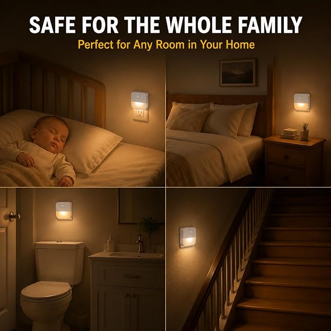 Sossi Motion Sensor Night Light Plug in 4 Pack, 10-60Lm Stepless Dimming - Image 6