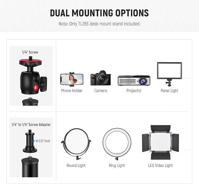 NEEWER Camera Desk Mount with Holder & 360° Ball Head, Desktop Stand 6.6lb/3kg - Image 4