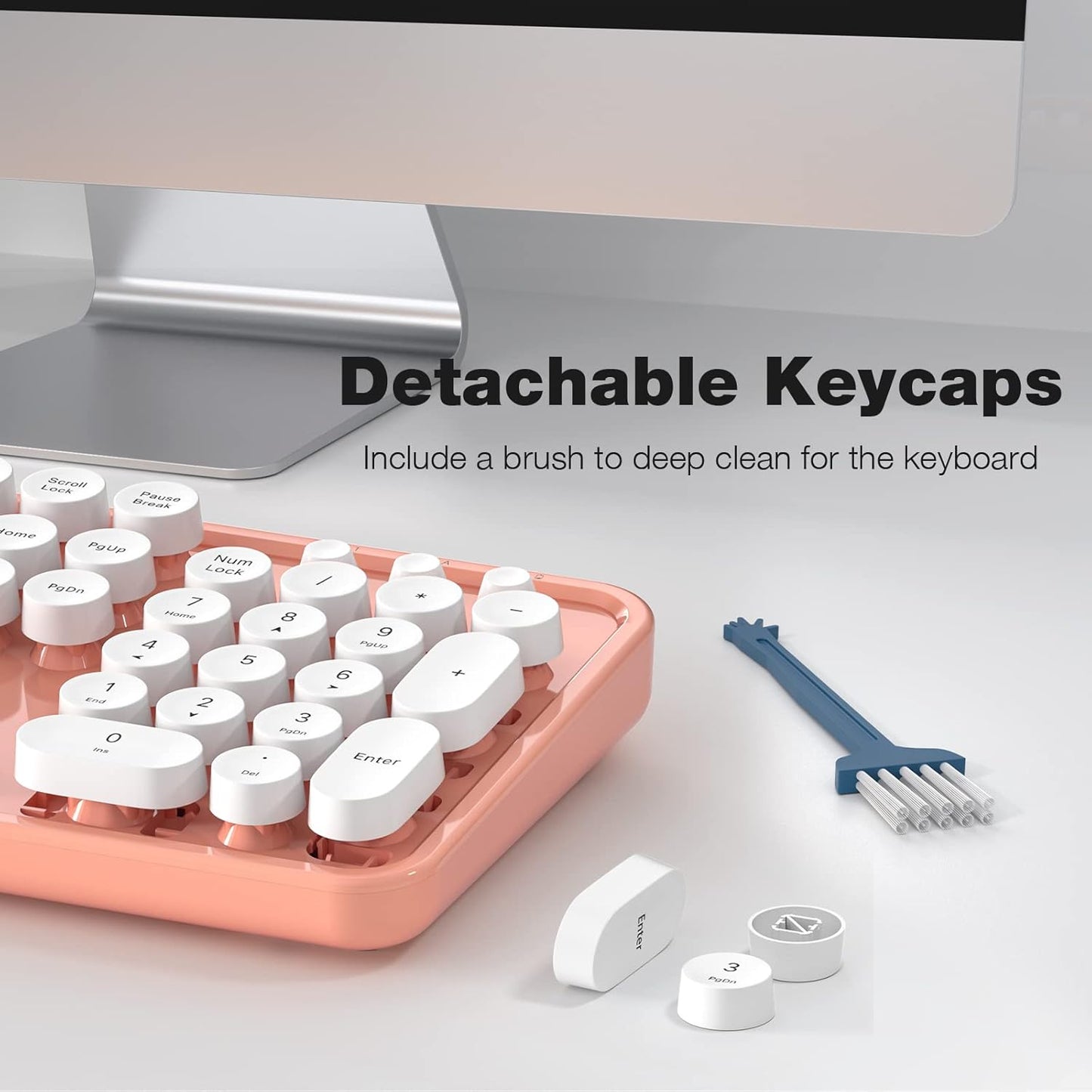 MOFII Wireless Keyboard and Mouse Combo, Computer Full Size 2.4G Plug and Play Wireless Typewriter Retro Round Keyboard and Mouse Set for Windows, Computer, Desktop, PC, Notebook - (Light Orange)