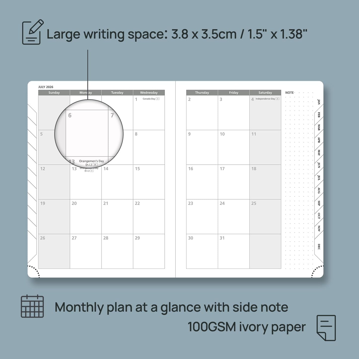 POPRUN Weekly Planner 2026 Calendar (Medium 6.75" x 8.75") 12 Months Notebook with Horizontal Layout, Leather Hardcover, Inner Pocket, 100GSM Thick Paper, Pen Holder - Black