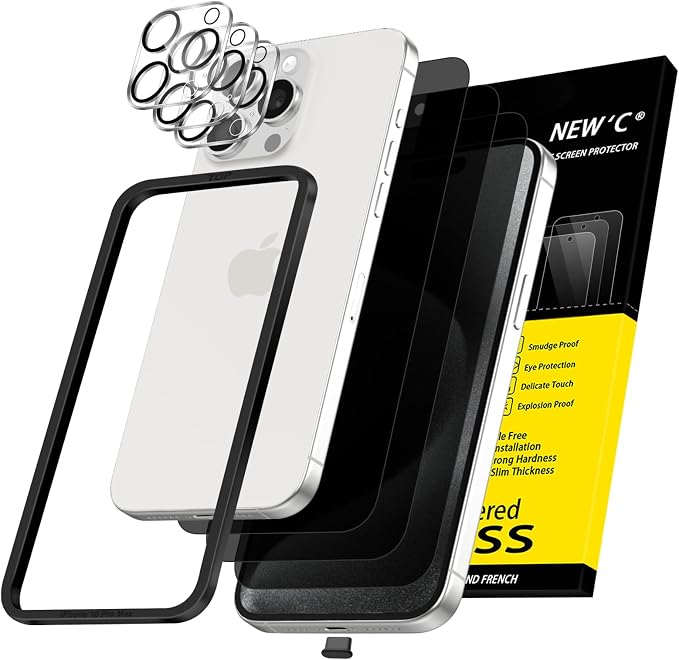 NEW'C 3x Privacy for iPhone 15 Pro Max Screen Protector+ 3x Camera Lens by NEWC