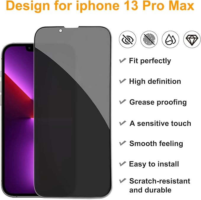 PEHAEL 2+2Pack for iPhone 13 Pro Max Privacy Screen Protector - Image 2