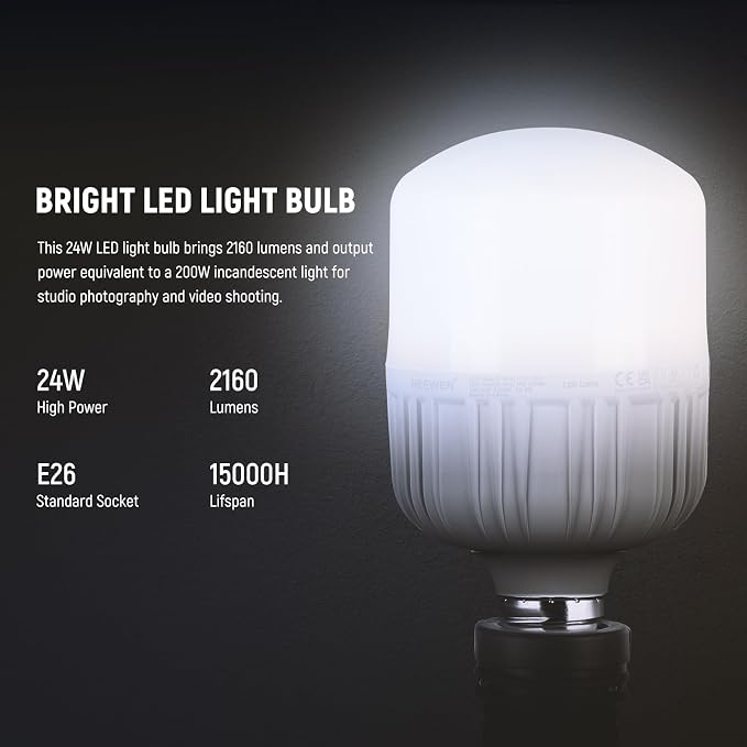 Neewer E26 24W LED Light Bulbs, 2 Packs, 2160 Lumens/5700K/CRI 93+/15000h - Image 2