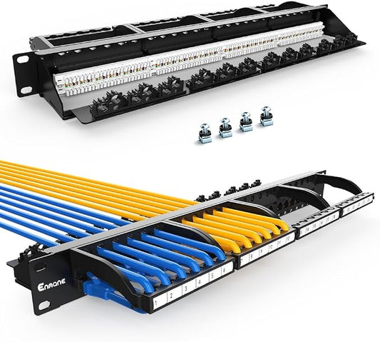 24 Port Patch Panel CAT6 1U 19" Rackmount RJ45 Patch Panel Punch Down Network by Enmane