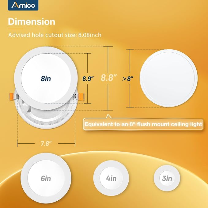 Amico 12 Pack 8 Inch 5CCT LED Recessed Ceiling Light - Image 5