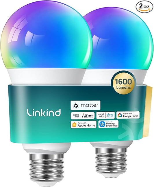 Linkind Matter Smart Light Bulb, 1600LM 100W Smart Bulbs Work by Linkind