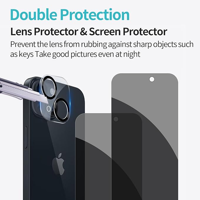 PEHAEL 2+2 Pack for iPhone 15 Plus Privacy Screen Protector - Image 6