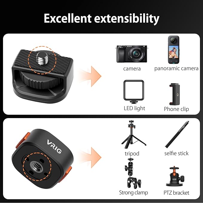 VRIG Claw Mini Quick Release Plate Tripod QR Camera Mount Adapter, Quick Setup - Image 3