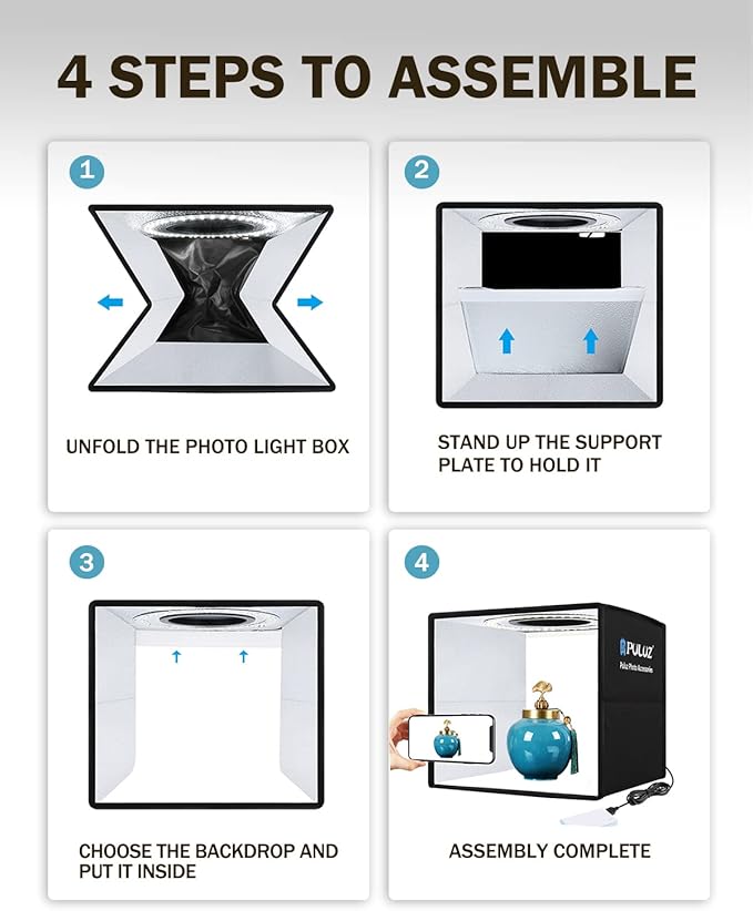 PULUZ 9.8"/25cm Foldable Portable Photo Studio Light Box, Adjustable Brightness - Image 6