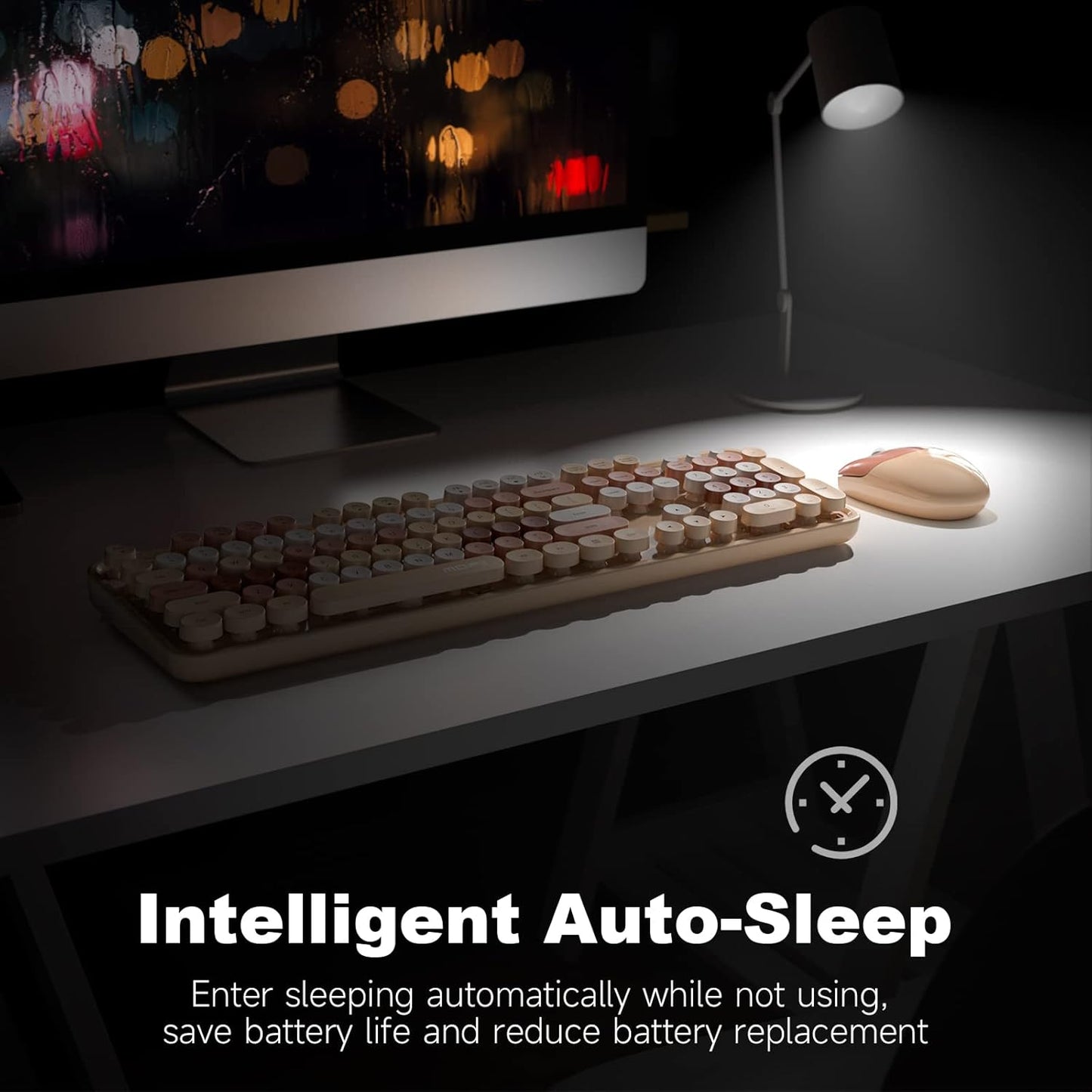 MOFII Wireless Keyboard and Mouse Combo, Milk Tea Colorful Round Key Typewriter Keyboards, 2.4G Full Size Keyboard and Cute Wireless Mice, USB Receiver Plug and Play, for Laptop, PC, Windows