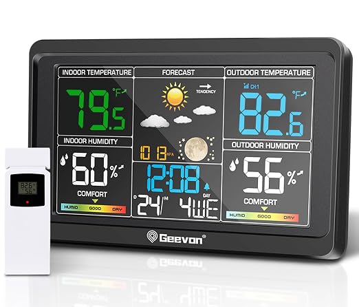 Geevon Weather Stations Wireless Indoor Outdoor Thermometer, Color VA Display by GEEVON