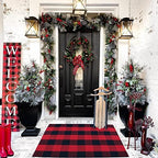 Red and Black Plaid Rug, Cotton Woven Rug - Image 4