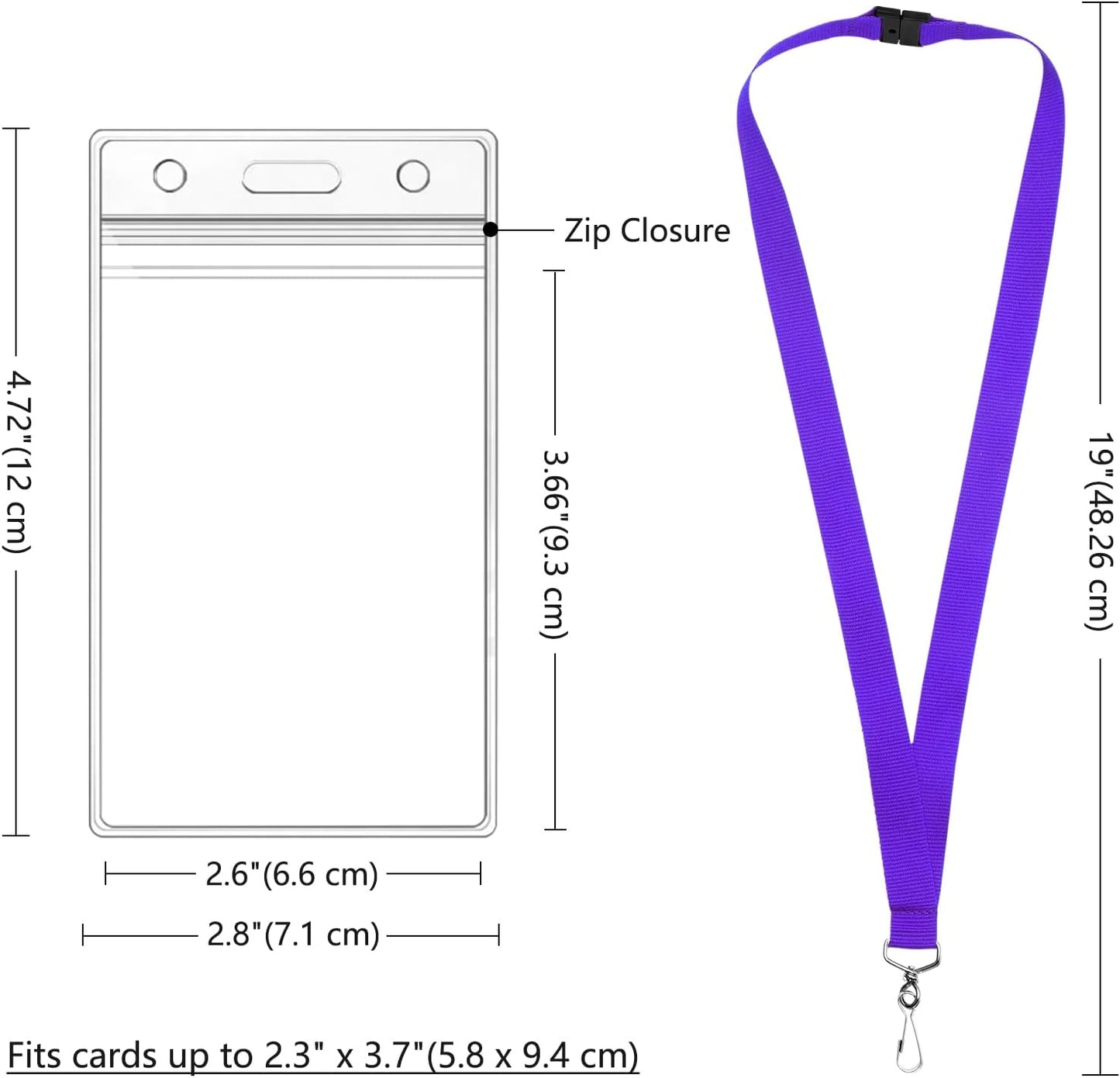 24-Pack Purple Breakaway Lanyards with Waterproof Badge Holders, Metal Hook, Polyester Neck Straps for ID Cards, Events, Office, and Schools