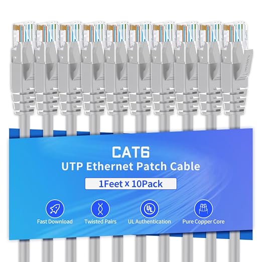 Cat6 Ethernet Cable 1 Feet 10 Pack Network RJ45 Cat6 Internet Patch Cable by XANHAM