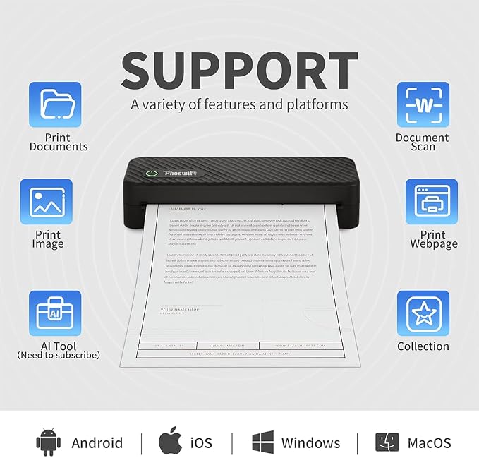 Portable Thermal Printer for Laptop, Inkless Bluetooth Printer Support 8.5" X - Image 6