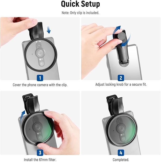 NEEWER 67mm Phone Camera Lens Filter Clamp, Adjustable Threaded Filter Clip - Image 6