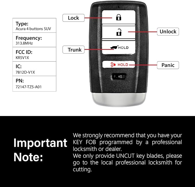 Car Key Fob Remote Keyless Entry Control KR5V1X 313.8Mhz 4 Button Replacement - Image 3