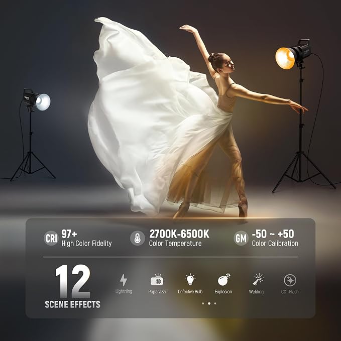 NEEWER FS300B 300W LED Studio Video Light, Bi Color COB Continuous Lighting - Image 4