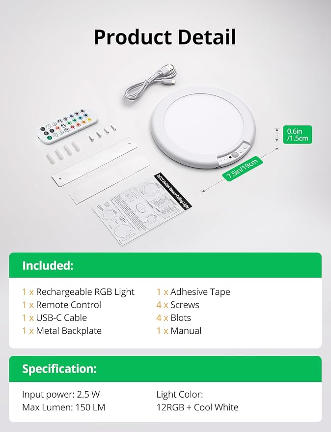 Bojim Rechargeable RGB Waterproof Shower Ceiling Light - Image 9