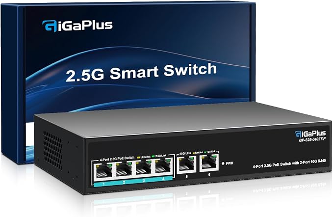 6 Ports 10Gb Unmanaged PoE Ethernet Switch by GiGaPlus