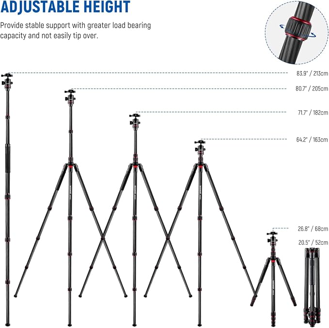 NEEWER Upgraded 80.7" Carbon Fiber Camera Tripod Monopod - Image 3