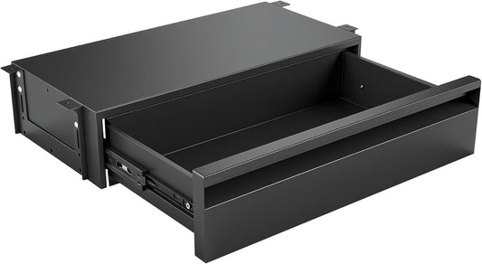 POPMOON 16 Inch Under Desk Drawer,Adjustable Height,Under Desk Drawer Slide Out, Metal Storage Drawer with Cable Management for Office & Home,Matte Black
