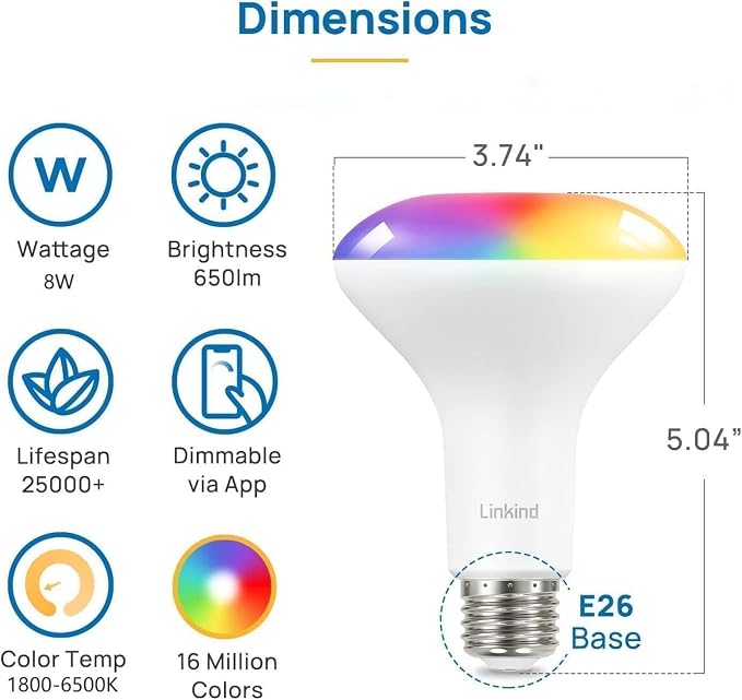Linkind Matter Smart Light Bulb, BR30 Smart Bulbs, Recessed LED Color Changing - Image 8