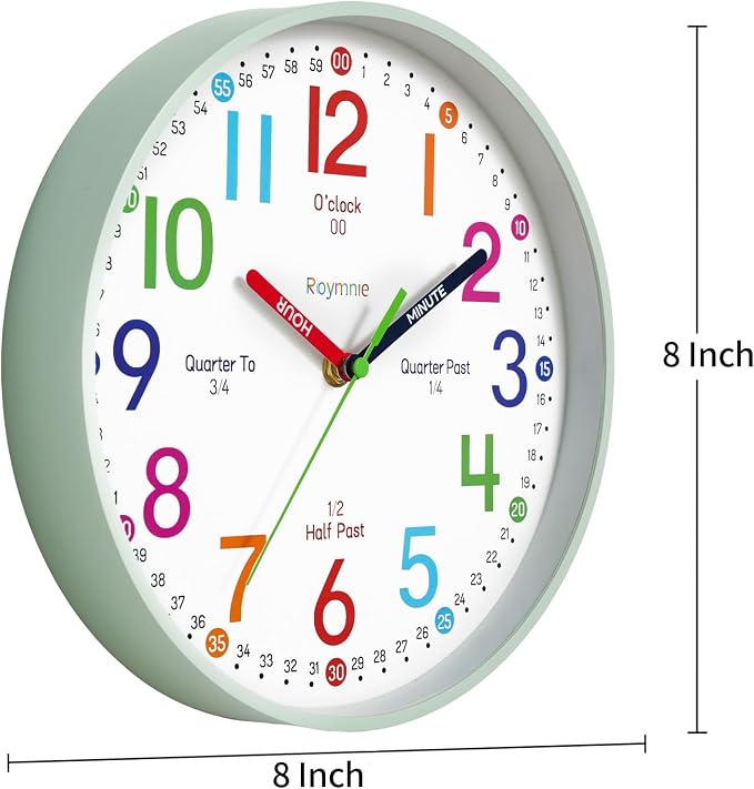 Roymnie Wall Clock 8 Inch for Kids Learning to Tell Time Easily Non Ticking - Image 5