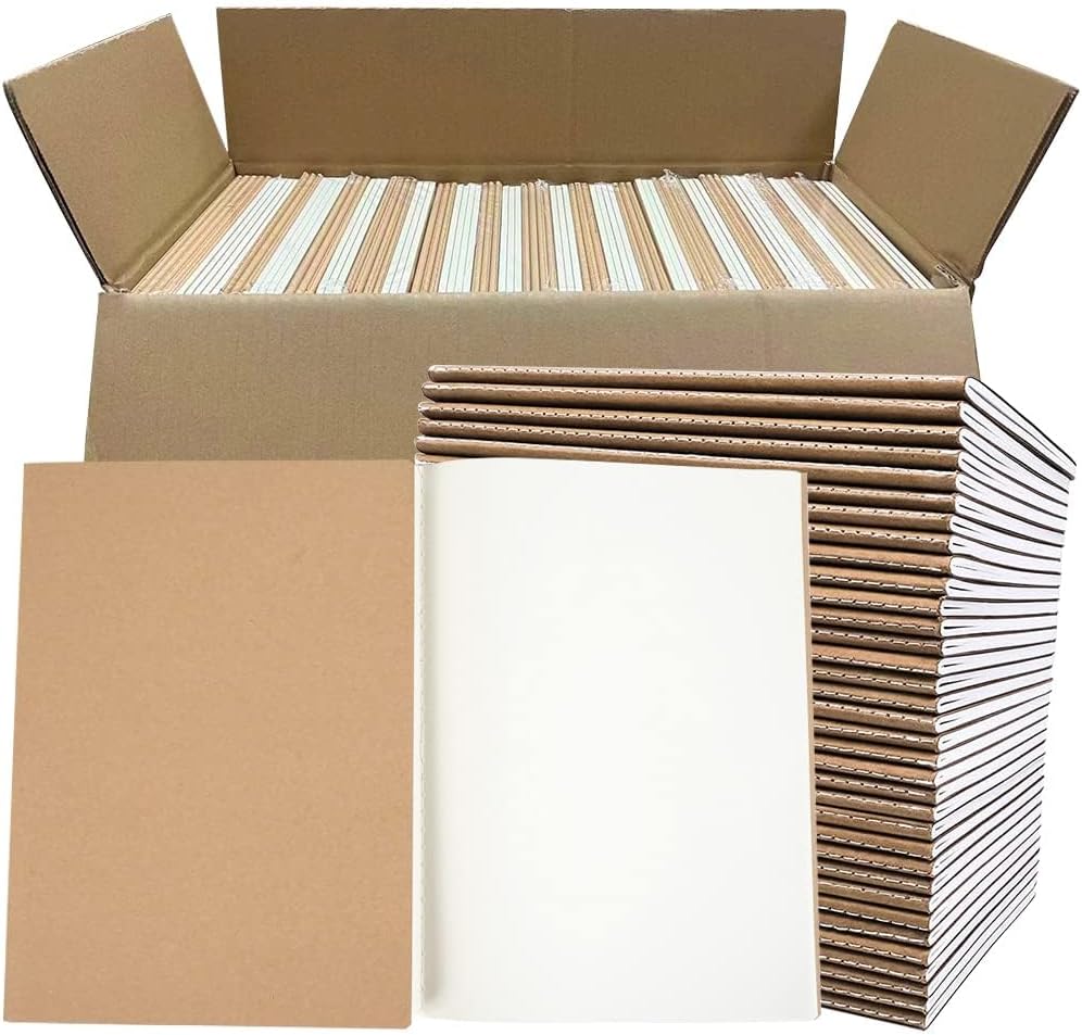 LIONSOUL 90 Pack A5 Blank Kraft Notebooks Bulk, Blank Paper Sketchbooks, Writing Blank Journal Notebook in Bulk, 80 Pages, 8.3x5.5 inch, for Gifts Travelers Office and School Supplies