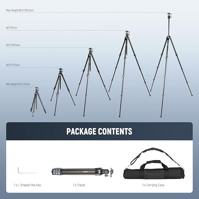 NEEWER 60.4" Travel Tripod Carbon Fiber - Image 9