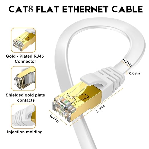 Ercielook Ethernet Cable 50 ft, CAT8 Standard High Speed Shielded Flat Internet - Image 3