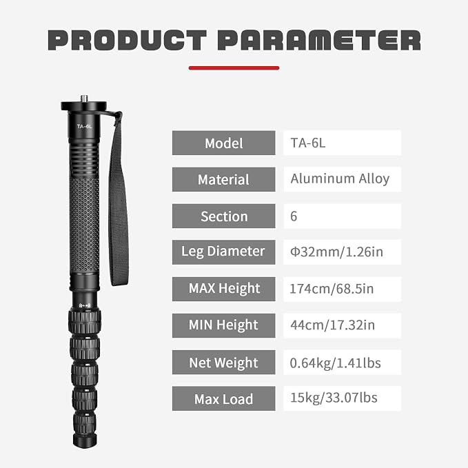 TONYBOO 68.5” Aluminum Camera Monopod, Lightweight & Portable, 5-Section Travel - Image 8