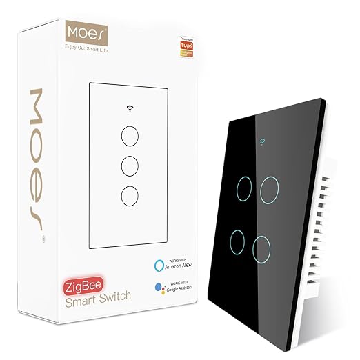 MOES Zigbee Smart Switches 4 Gang, Require MOES Zigbee Hub and Neutral Wire by MOES