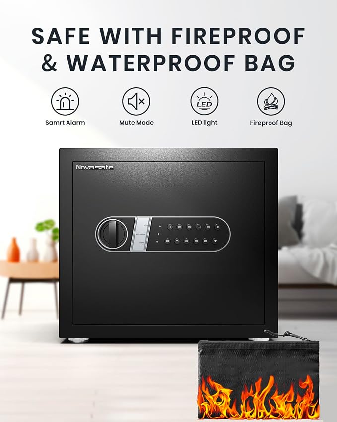 Safe Box, Home Safe with Key & Fireproof Waterproof Bag, Money Safe - Image 6