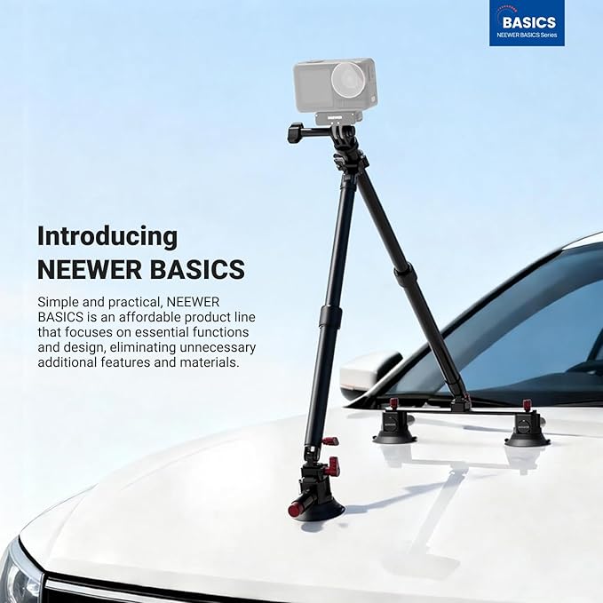 NEEWER Triple Suction Cup Car Mount Kit, Two 24" Aluminum Alloy Extension Poles - Image 2