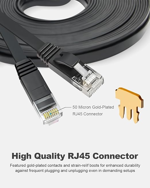 Yauhody CAT 6 Ethernet Cable 82ft Black, High Speed Solid Flat CAT6 Gigabit - Image 6